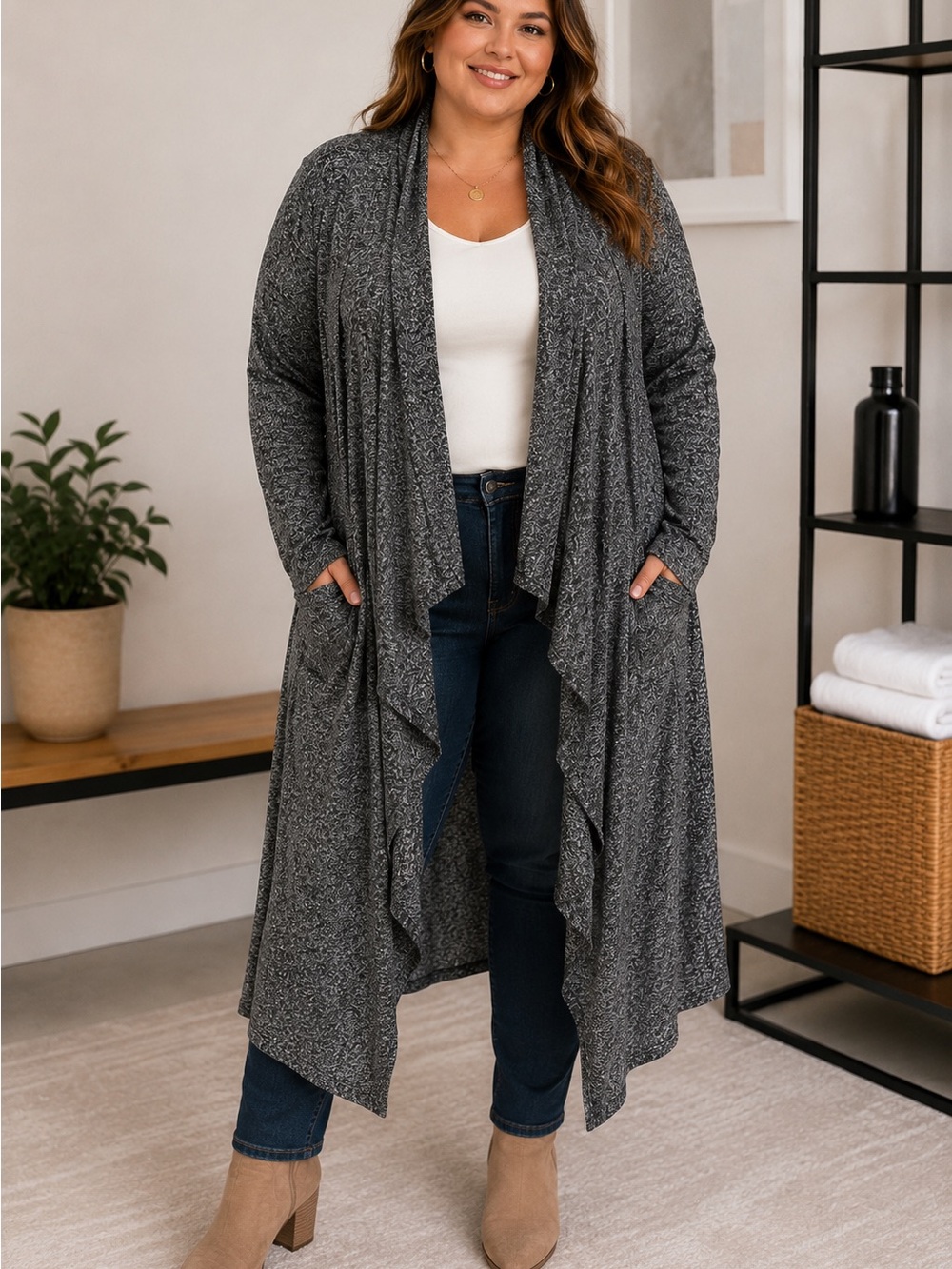 🆕🎉NWT Lane Bryant Long Open-Front Draped Cardigan - Charcoal Gray